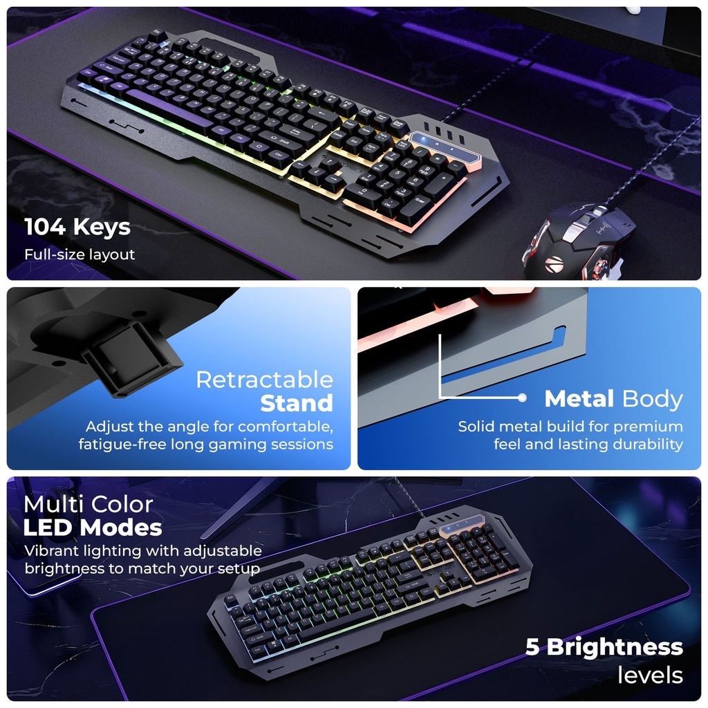 Zebronics Transformer3 Combo Black KB Mouse LED Gaming