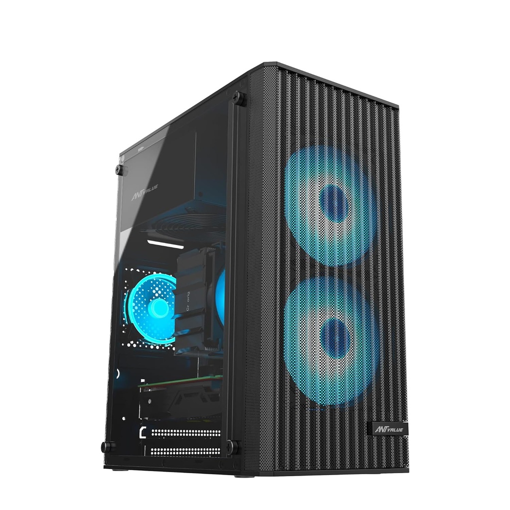 Ant Value Case VM10 Black Pre-Installed 2 Front Rainbow Fans